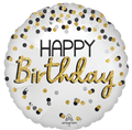Happy Birthday Satin Black Silver Gold 18"