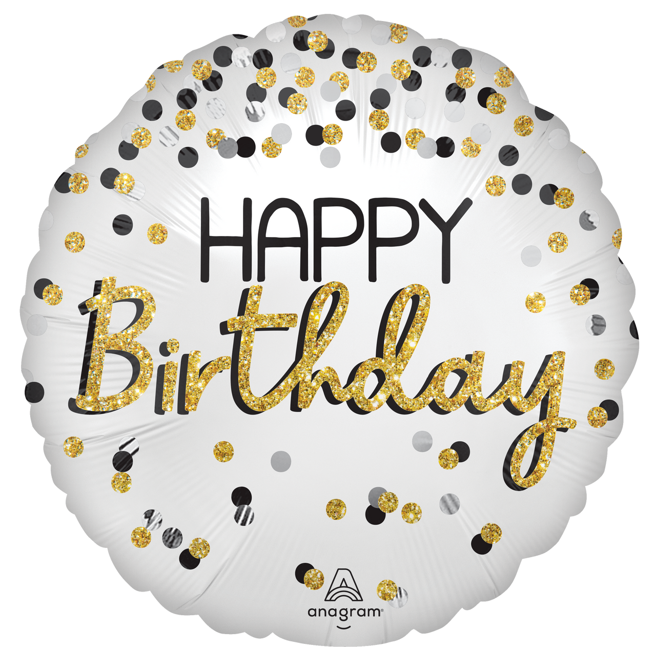 Happy Birthday Satin Black Silver Gold 18"